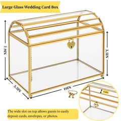 Cedilis Glass Wedding Card Slot And Lock 10 X 7.9 X 5.5 Inches Gold Clear