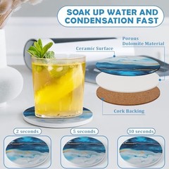 Set of 6 Blue Absorbent Marble Ceramic Coasters for Drinks – Blue