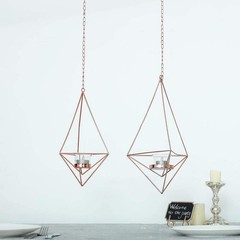 2 pcs Geometric Tealight Candle Holders Metal Lanterns Wedding Home Decorations