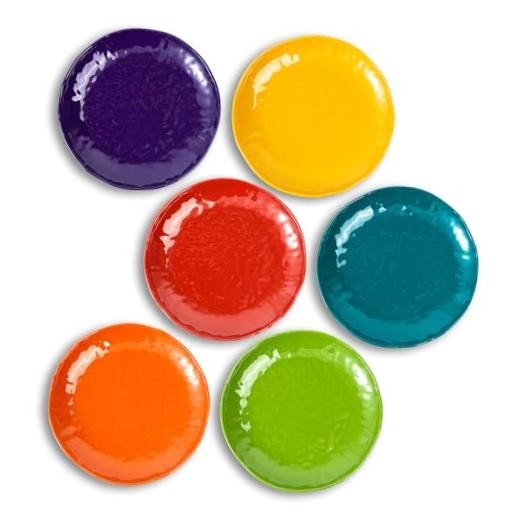 .75 inch Melamine Plates, Round Salad Dessert Appetizer Plates for 6 Multicolor