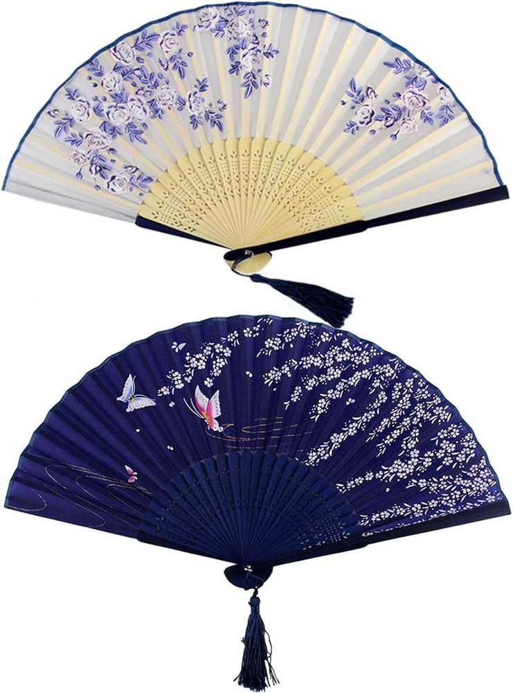 Bantoye 2 Pieces Handheld Fans, Silk Folding Fans with Bamboo Frames for…