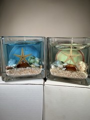 2X Seashells and Sand Scented Gel Candles inside Glass