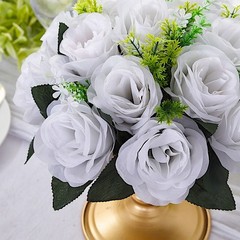 WHITE 2 Bouquets 10″ Silk Roses Artificial FLOWER BALLS Party Events Decorations