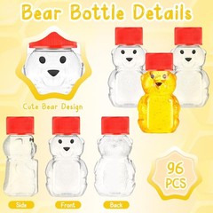 Patelai 96 Pcs 2 oz Plastic Honey Bear Bottle Shape Clear Red
