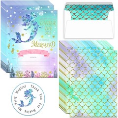 Mermaid Invitations with Envelopes,Magical Glitter Mermaid Party Invitations,…