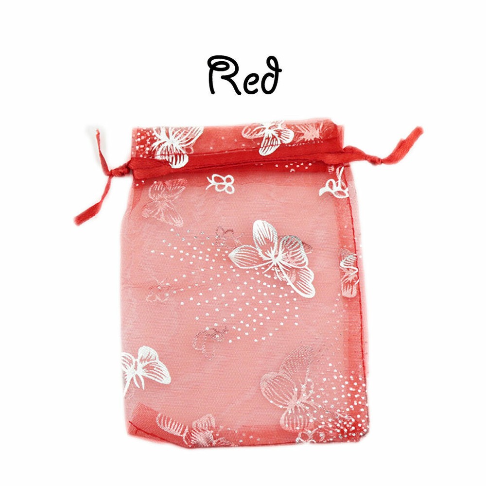 30pcs Red Organza Gift Bags Jewelry Bags with Silver Butterflies