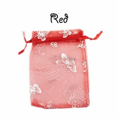 30pcs Red Organza Gift Bags Jewelry Bags with Silver Butterflies