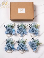 Dusty Blue Rose Wrist Corsage for Women, Set of 6, Wedding Bridal Corsage Han…