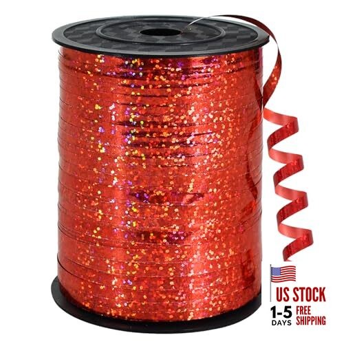 500 Yards Ribbon Crimped Curling, Balloon String Shiny Metallic Roll for Red