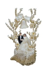Mid Century 1950s Bride & Groom Marriage Wedding Cake Topper Arch 11″