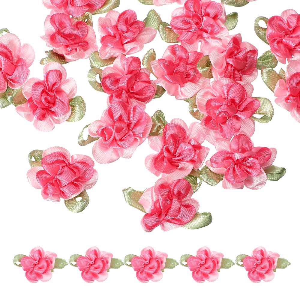20Pcs Ribbon Flowers 1.2 in Fabric Flowers Satin Ribbon Pink/Light Pink