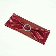 10 Burgundy Metallic Spandex Chair Sashes Silver Buckles Wedding Decorations