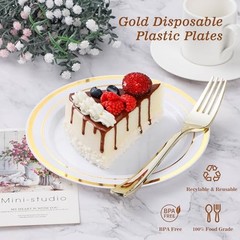 Plastic Plate, Disposable Party Plates with 50 Dinner Plates and 100PCS Gold