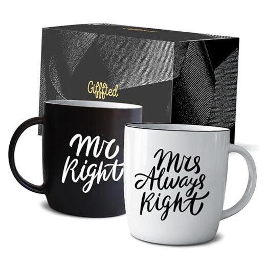 Mr Right Mrs Always Right Coffee Mugs Gifts Ideas for Couples, Black/White