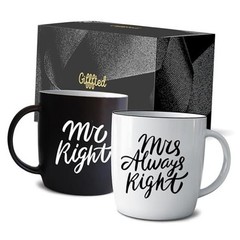 Mr Right Mrs Always Right Coffee Mugs Gifts Ideas for Couples, Black/White