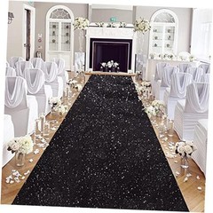 Wedding Aisle Runner: 4FT×15FT Sequin Fabric – Black Sparkly Carpet Runner for