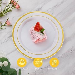 Plastic Plates, Heavy Duty Disposable Plates with 100 10.25 inch 200PCS Gold