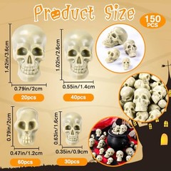 Vellibring 150 PCS Halloween Mini Skull Heads Decoration – 4 Size Bone Colors
