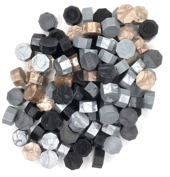 Gothic Wax Bead Mix! Black, Steel Gray solids; Dk Gray, Champagne pearls; Silver