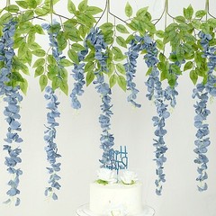 DUSTY BLUE 44″ tall Silk Wisteria Flowers Hanging Vine Bush Wedding