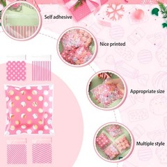 200 Pcs Cookie Bags, 4 x 4 in Self Sealing Cellophane Treat Bags Plastic Pink