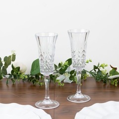 6 CLEAR Shatterproof 6 oz Plastic Champagne Flutes with Embossed Leaf Pattern
