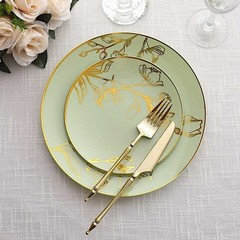 20 Round Sage Green Plastic Salad Dinner Plates Gold Floral Design Events