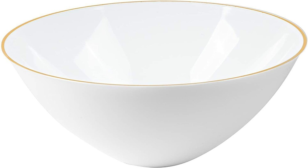 White Plastic Bowls 16 Oz Soup Dessert With Gold Rim Disposable Tableware Party