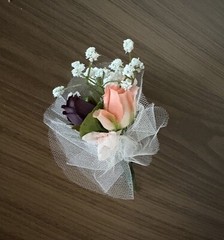 Handmade Vintage 1990s Pink, Mauve, White, Plum Wedding Bouquet w/ Boutonnieres