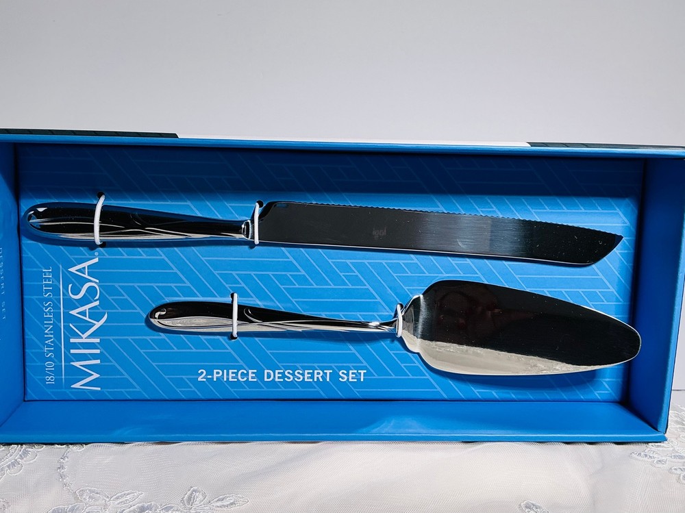 Mikasa Cocoa Blossom 2-Piece Dessert Set | Cake Knife & Server | 18/10 Stainless