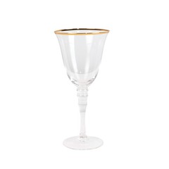 6 CLEAR GOLD Wine Goblet Glasses 9oz Rimmed Design with Long Beaded Stem Party
