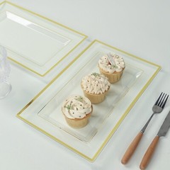 10 CLEAR GOLD Rectangular Plastic Serving Trays with Gold Rim Party Decorations