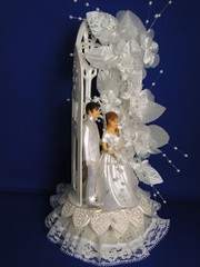 New Elegant Vintage Chapel Window Bride & Groom Wedding caketopper #395