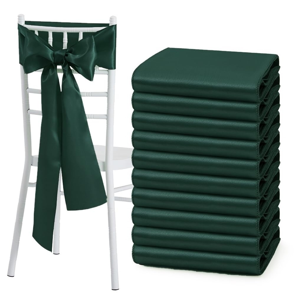 50 Pcs Blackish Green Satin Chair Sashes Bows Universal Chair Cover for Weddi…