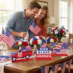 4 Pieces Patriotic Table Decor, Memorial Day Wooden Table Sign Decorations of Go