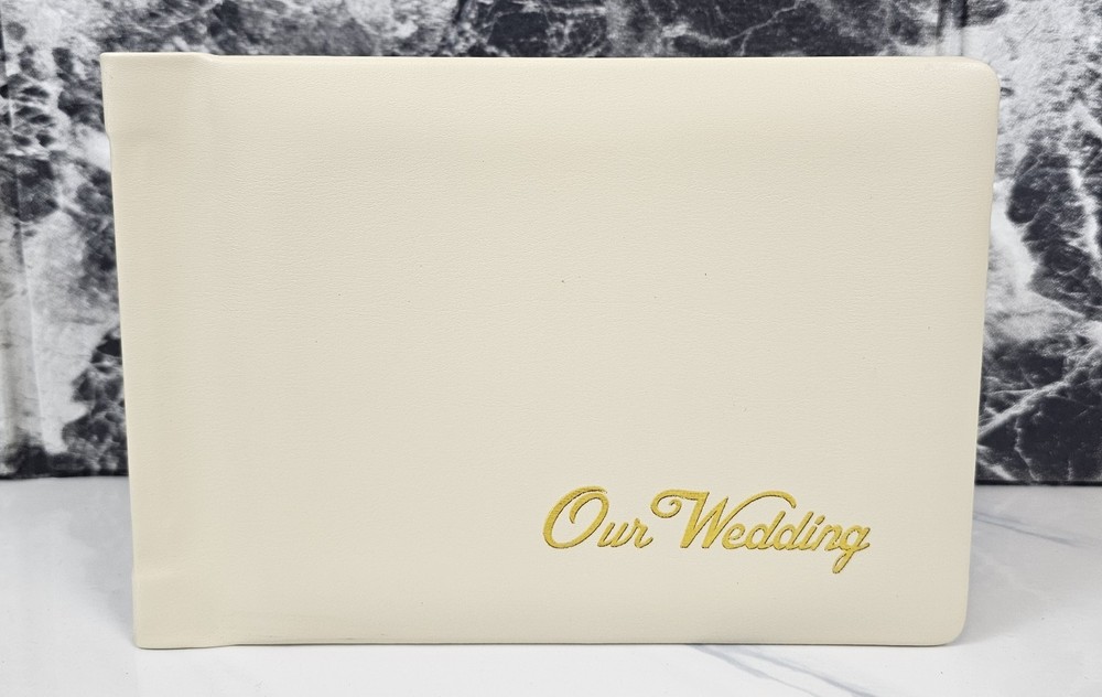 Our Wedding Photo Album Holds 6x 4″ X 6″ Photos Cream Gold Lettering Black Box
