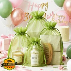 FUNFERY Green Organza Bags 3″x4″ 100 Pcs