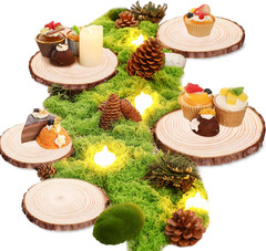 7 Pack Wood Table Centerpieces with Rustic Wood Slices and Artificial Fake Green