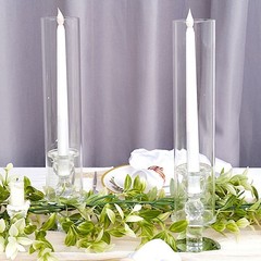 2 Clear 14″ Crystal Hurricane Taper Candle Holders Cylinder Glass Shades Party