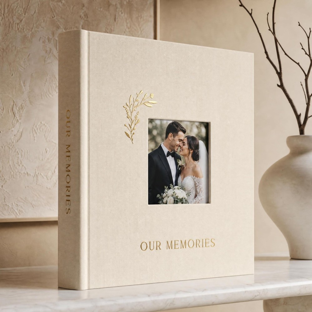 Beige Linen Wedding Photo Album for 4 x 6 Photos 8.8 Inch