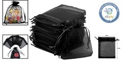 50pcs Black Organza Bags 3.54»x4.33» – Elegant Drawstring Gift Pouches