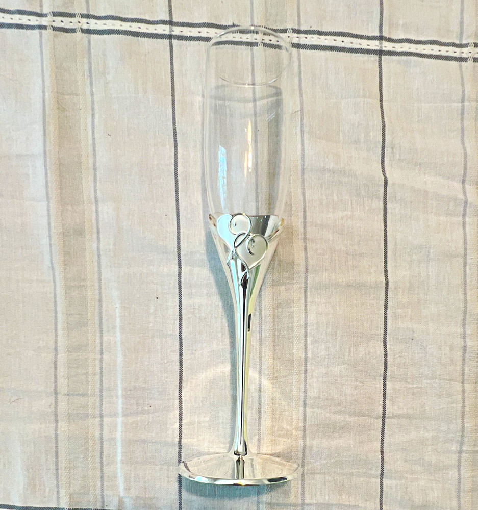 Lenox True Love Champagne Flutes Set of 2 Clear/Silver Heart Stem Glass
