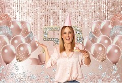 Renaiss Rose Gold 50th Birthday Backdrop for Women Fabric 7x5ft Rose Gold Dia…