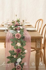 Ling’s Moment 5FT Dusty Rose & Mauve Flower Garland w/ Eucalyptus Leaves