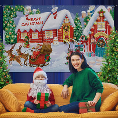 Christmas Wall Scene Santa’S Workshop and Toy Shop Backdrop Extra Large Fabric D