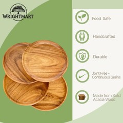Wrightmart Set Of 4 12 Inch Round Acacia Wood Dinner Plates Solid Hardwood
