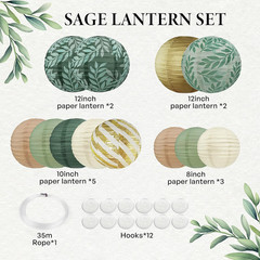 Sage Green Back to School Hanging Paper Lanterns Decorative, 12PCS Sage Green an