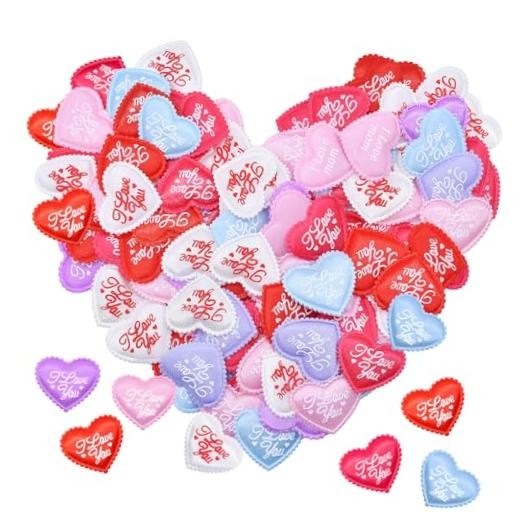 200 Pieces 1.4 Inch “I Love You” Fabric Heart Confetti Table Multicolor