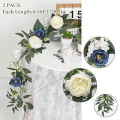 Flower Garland Artificial Rose Vine Flowers with Green Leaves 2PCS Blue&white