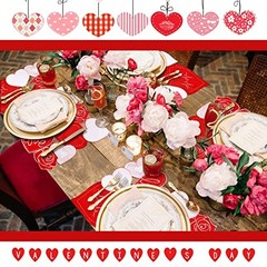 6 Pcs Embroidered Valentine’s Day Placemats Applique 11 x 17 Inch Heart